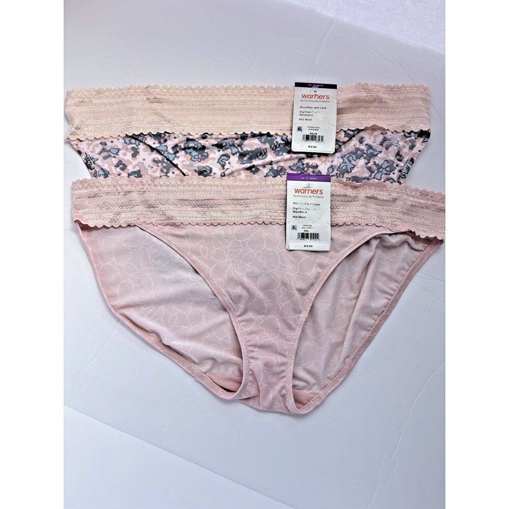 2 pack Warners Microfiber Lace Panties Dig-Free Comfort Size 2XL Size 9 NWT